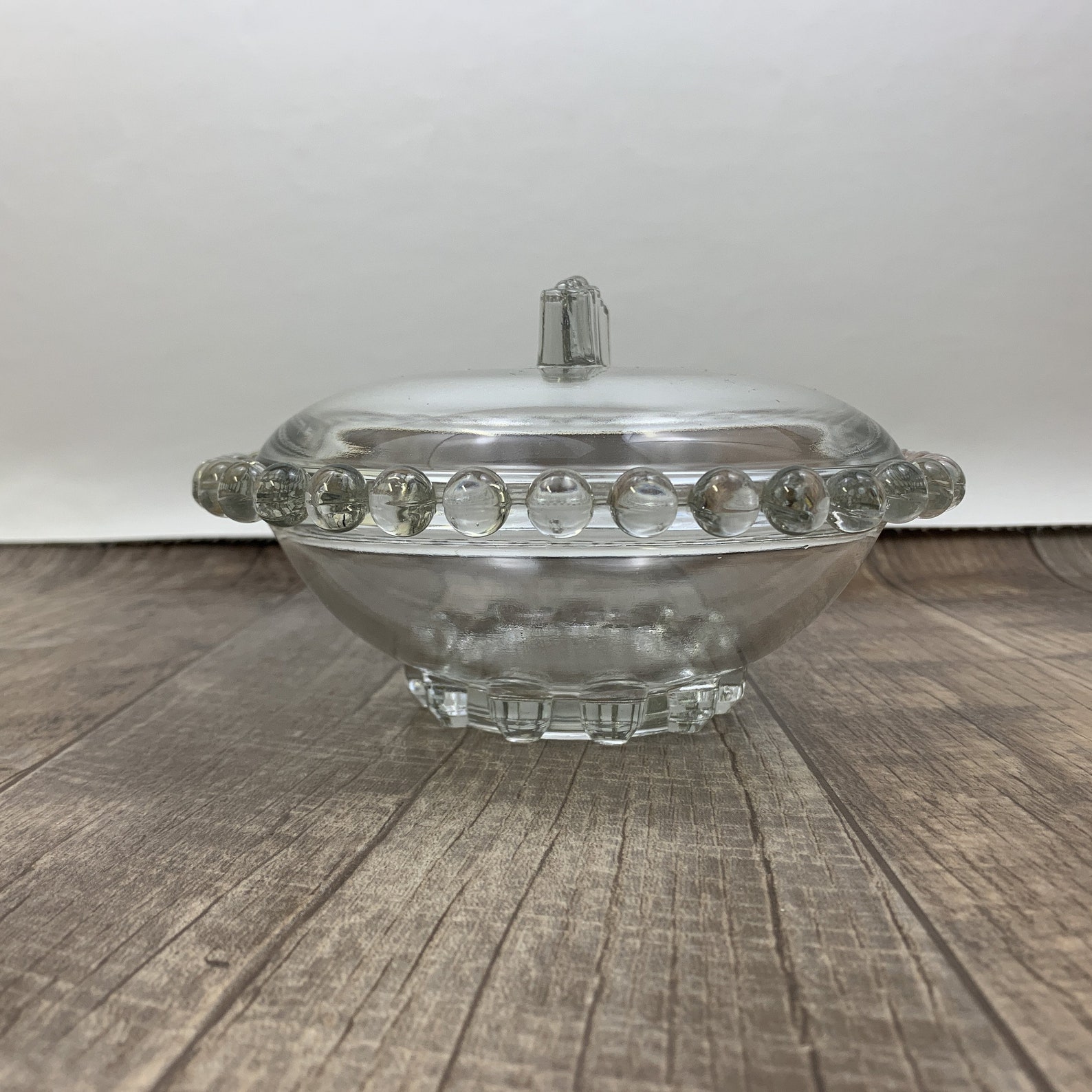 Vintage Clear Glass Candy Bowl with Beaded Edge Vintage Candy Etsy