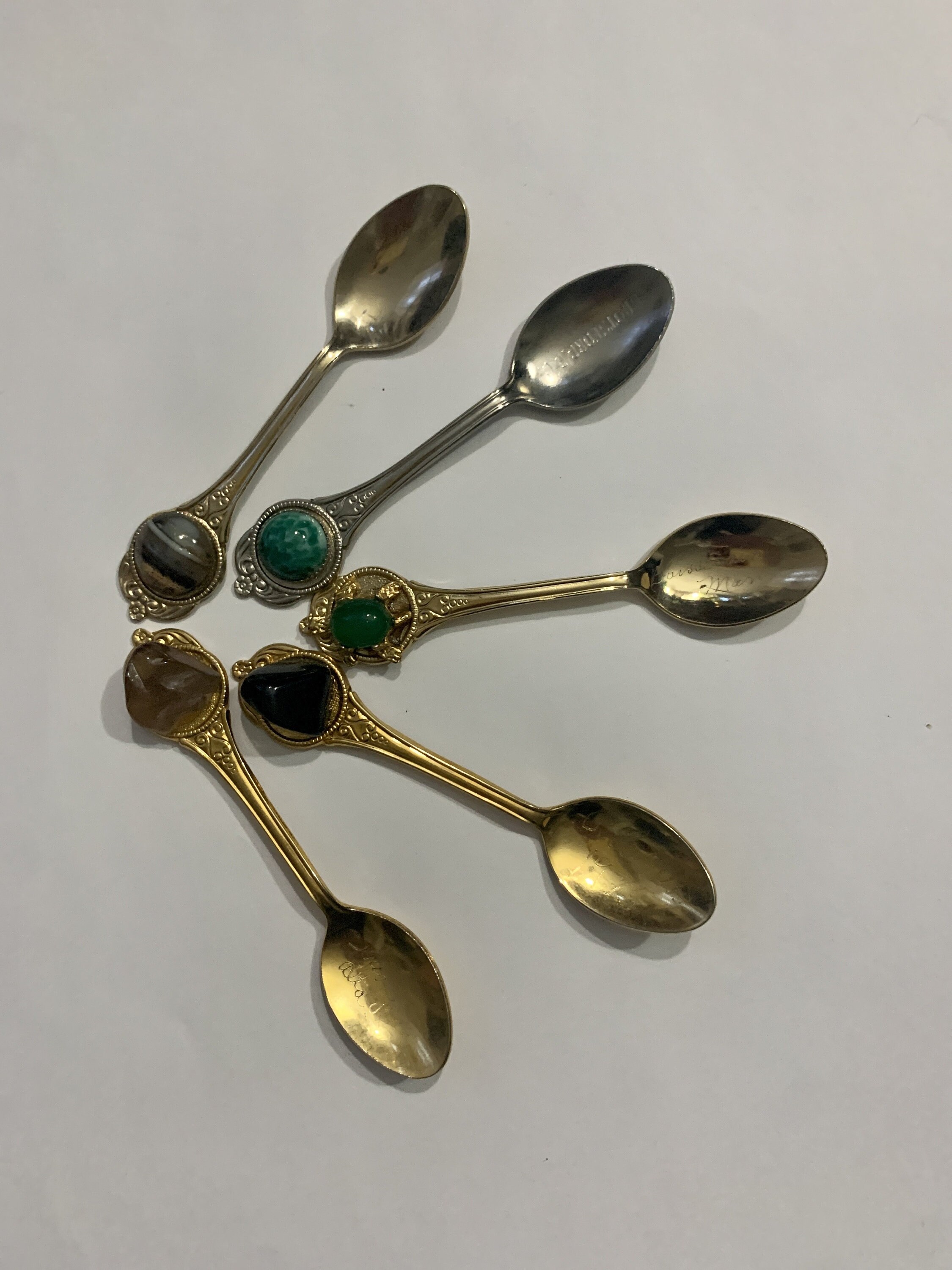 Set of 5 Spoons Mini Spoons w Gemstone Vintage Collector Etsy