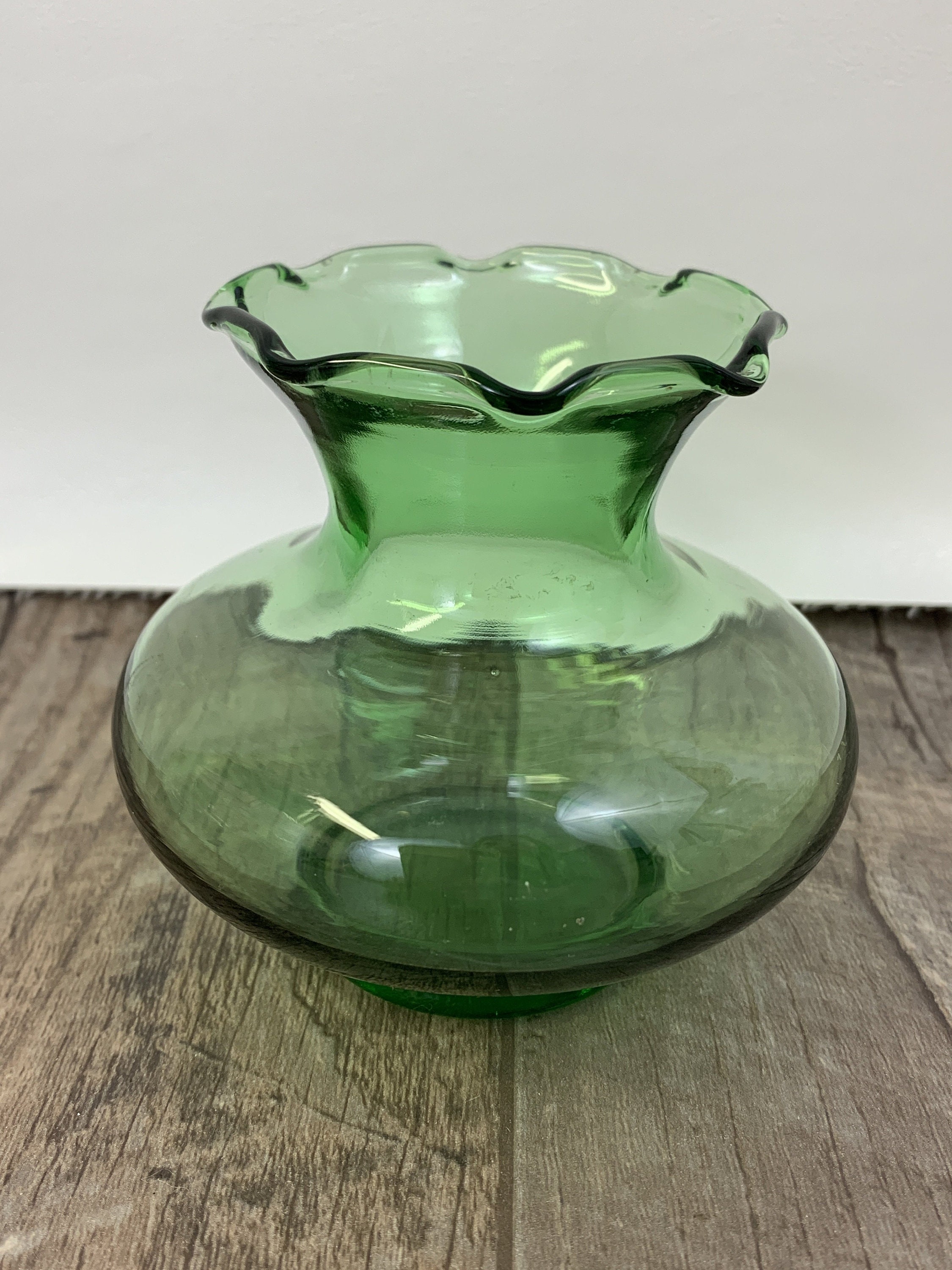 Vintage Green Ruffle Top Vase Set of 2 Green Vases | Etsy