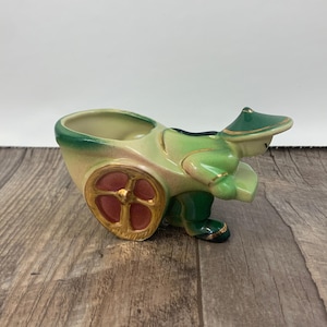 Mini Vintage Ceramic Planter USA #539 Rickshaw Cart