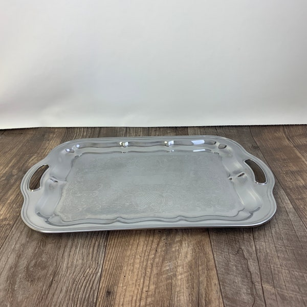 Large Silver Plated Serving Tray With Handles Etsy