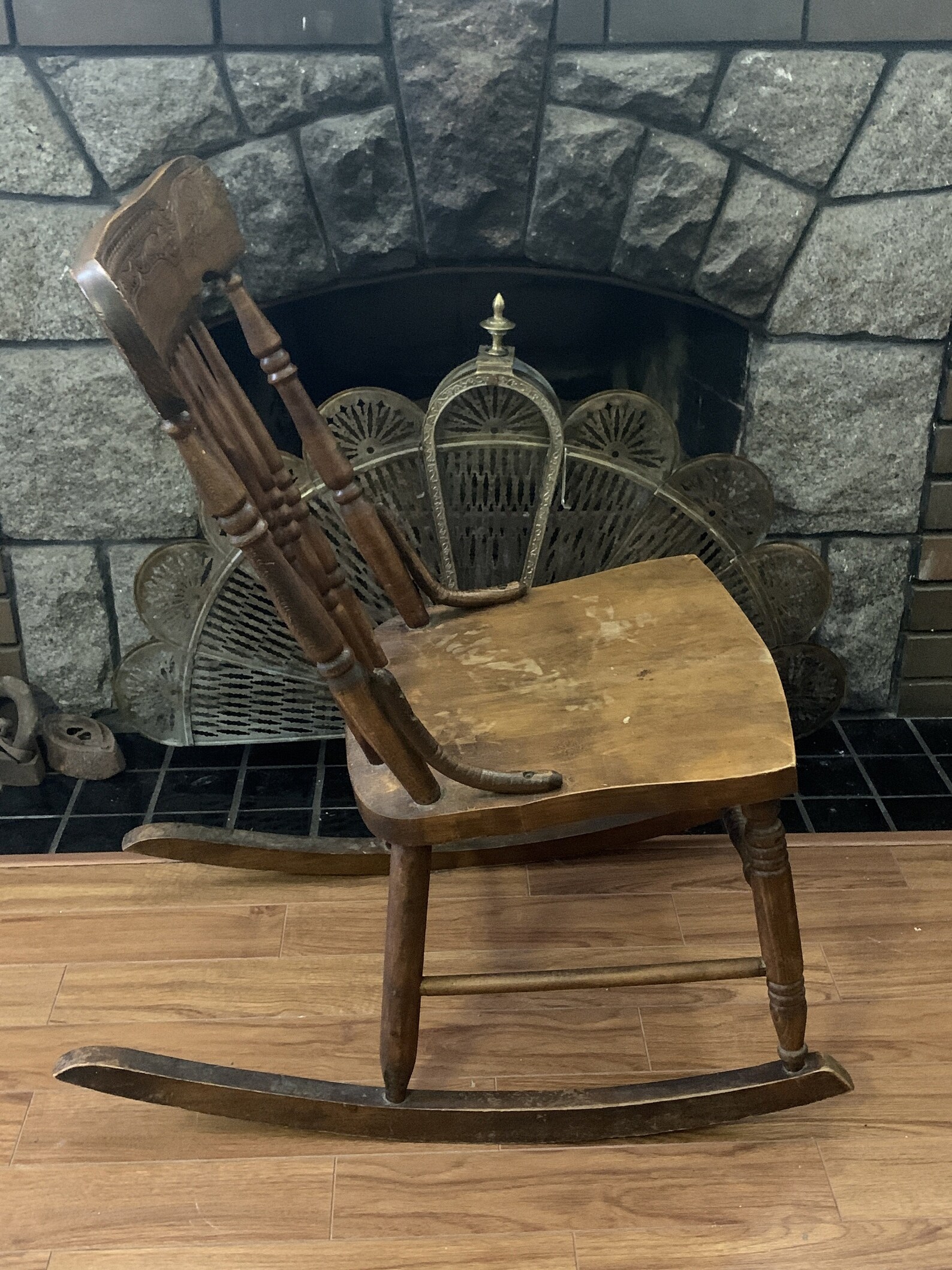 Antique Press Back Nursing Rocker Vintage Wooden Rocking Chair Etsy
