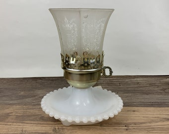 Small Table Lamp with Milk Glass Base and Frosted Glass Shade