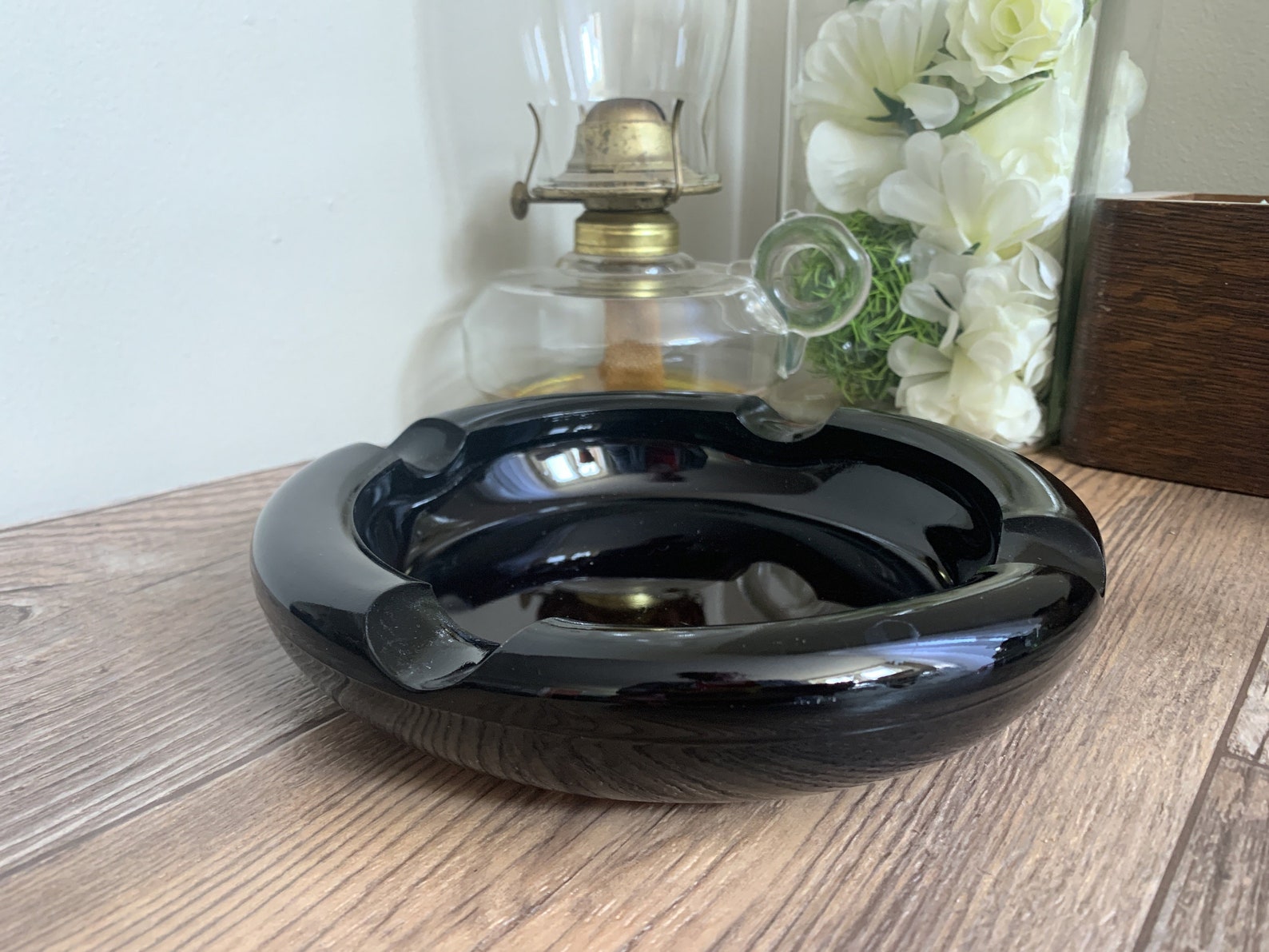 Large Round Ashtray Heavy Dark Amber Glass Ashtray for Stand Etsy