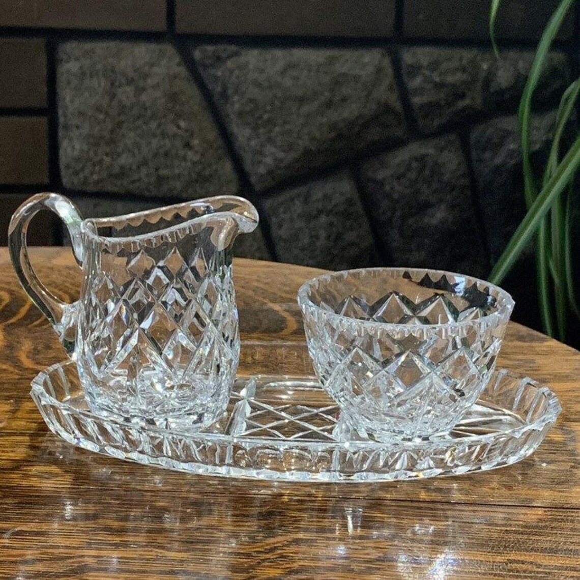 Crystal Cream and Sugar Set with Tray Etsy