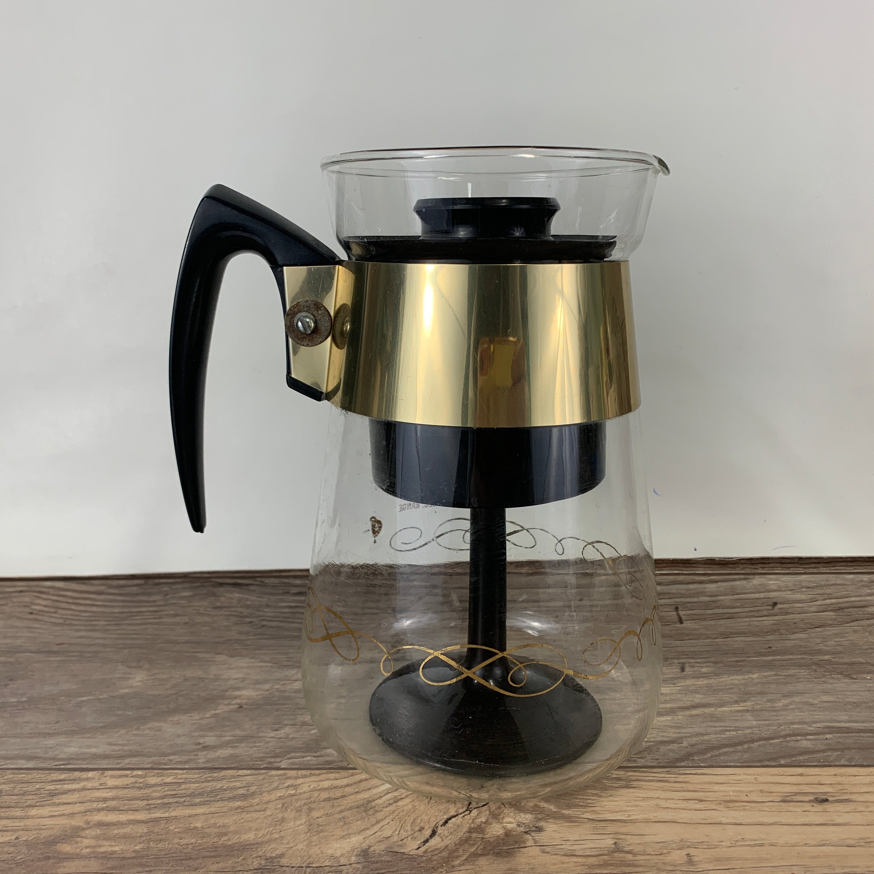 Glass Coffee Percolator With Plastic Insert Black and Gold Vintage Coffee  Maker 