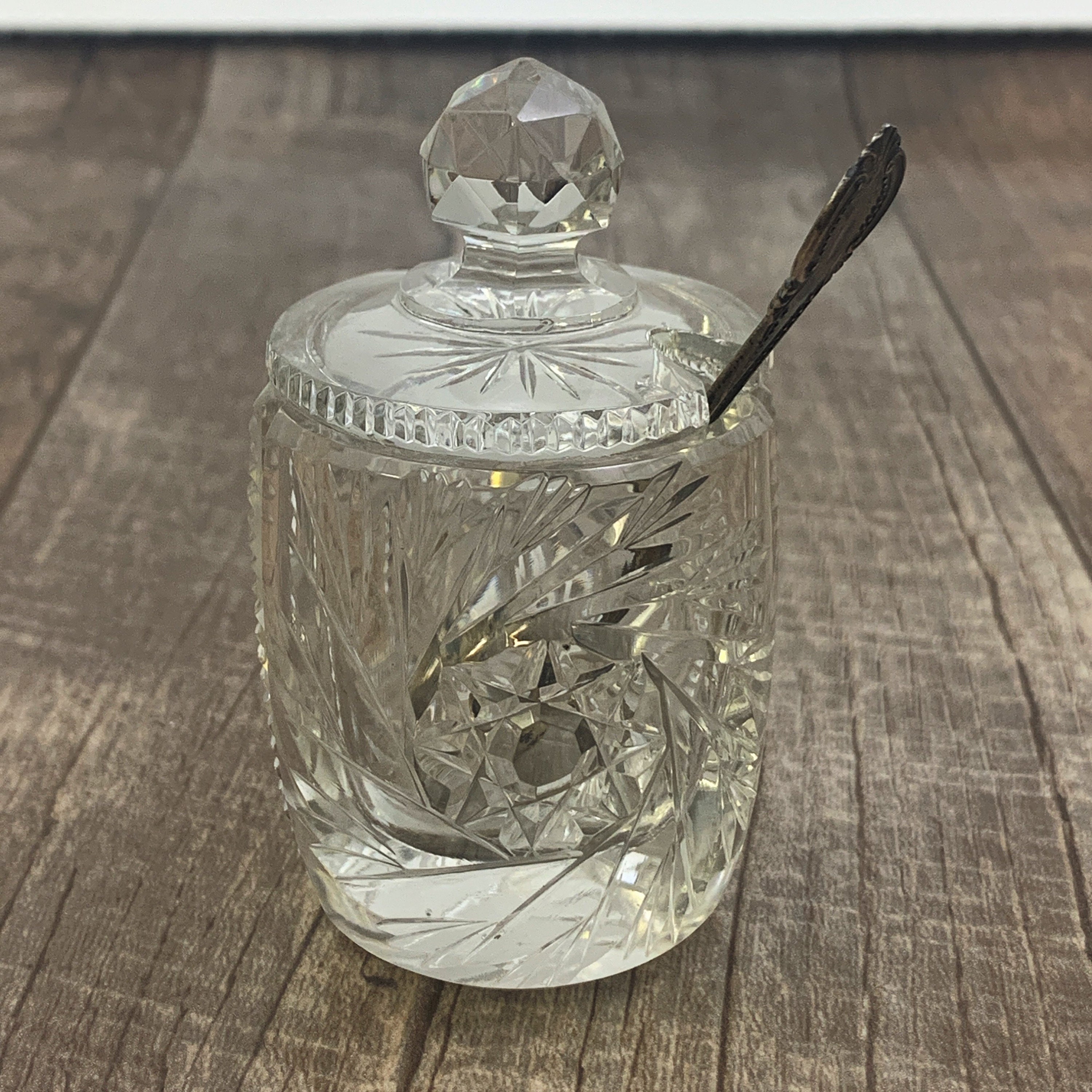 Crystal Mustard Jar with Lid Small Crystal Salt Jar with Lid Etsy