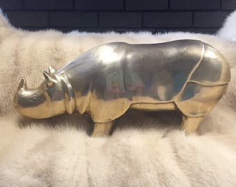 Brass Rhino Statue - Large Brass Animal Figure - Brass Statuette - Large Rhino