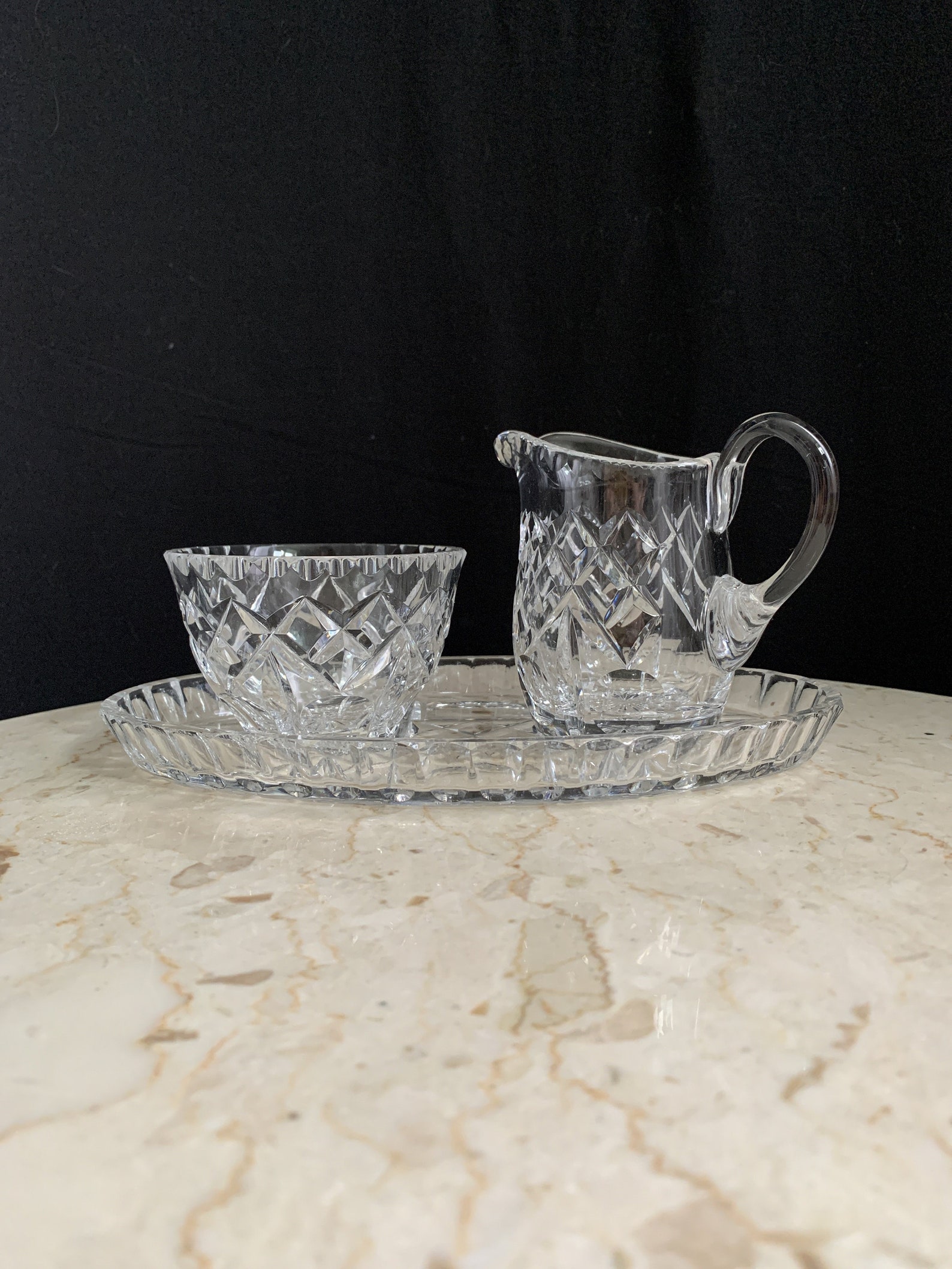 Crystal Cream and Sugar Set with Tray Etsy