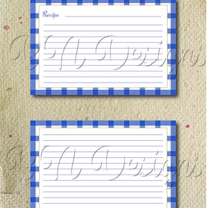 4x6 Downloadable Basic Classic Blue and Gold Plaid Recipe Card