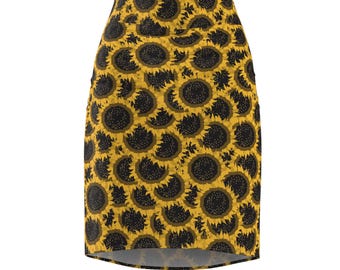 Hand-Drawn Sunflowers Pattern Women's Pencil Skirt