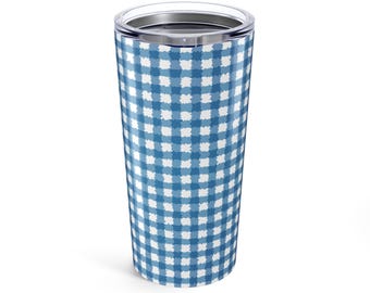 Painted Speckled Blue Perennial Gingham Tumbler 20oz