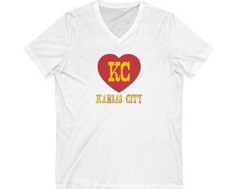 Kansas City and KC in Heart Unisex Jersey Short Sleeve V-Neck Tee