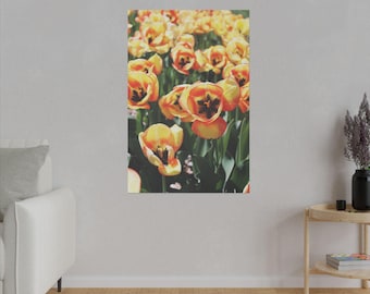 Tulipas verticais amarelas e vermelhas em tela fosca, esticada, 0,75"