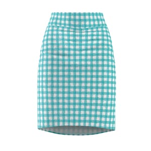 Painted Speckled Summer Turquoise Gingham Pattern Women&#39;s Pencil Skirt
