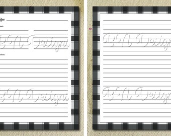 8.5x11 ダウンロード可能な白黒チェック柄レシピカード