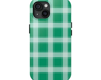 Mint Green and White Plaid Pattern Tough Phone Case