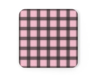 Baby Pink Plaid Cork Back Coaster