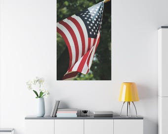 Bandeira americana soprando no vento, tela fosca, esticada, 0,75"