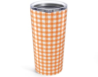 Painted Speckled Light Orange Gingham Tumbler 20oz