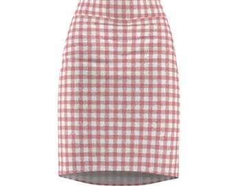 Painted Speckled Faded Red Gingham Pattern Women's Pencil Skirt