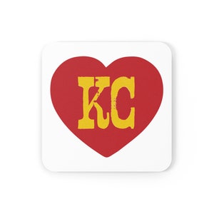 KC Letters in Heart Cork Back Coaster