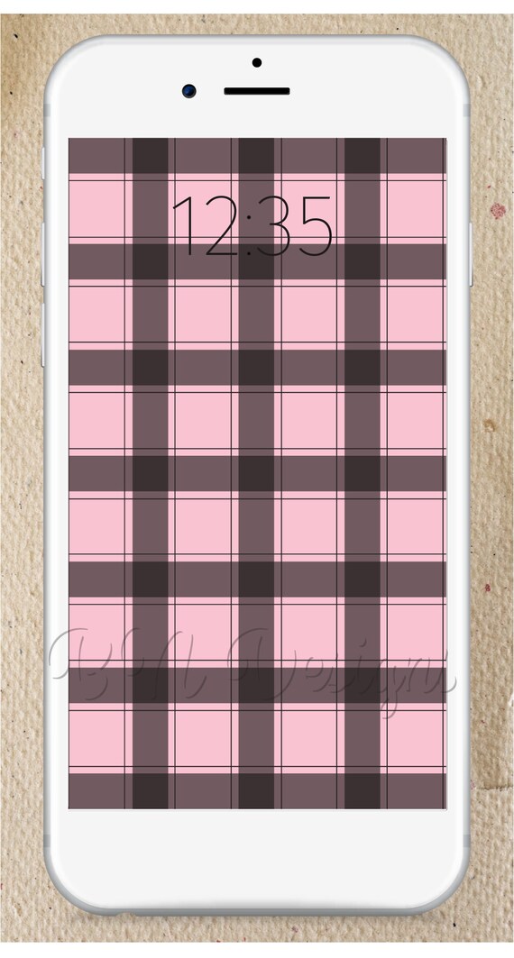 Baby Pink Plaid Iphone Downloadable Screensaver Wallpaper Etsy etsy
