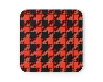 Twisted Red Plaid Cork Back Coaster