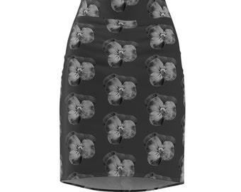 Multi-tone Grey Pansy Flower Women's Pencil Skirt