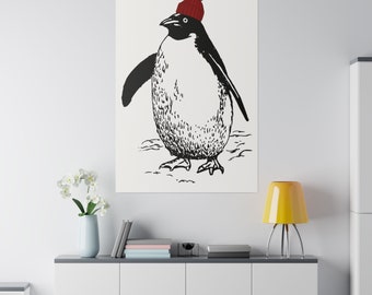 Penguin with Red Stocking Cap - Matte Canvas, Stretched, 0.75"