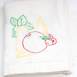 Vintage embroidered Dish Towel, Fruits and Vegetables