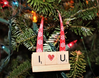 I Love You,  Scrabble Ornaments, I Love you Ornament, Love Ornament, Christmas Ornament, I heart you, I love Mom, I love Dad, Mimi, Nana,