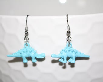 Blue Stegosaurus Earrings, Dinosaur Earrings, Tyrannosaurus Earrings, Brachiosaurus Earrings, T-Rex Jewelry Teen Girl Child Dangle Dino Gift