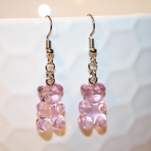 Pink Gummy Bear Earrings, Gummy Bear Dangle Earrings, Girls Earrings, Kawaii Cute, Food Jewelry Earrings, Toy Bear Birthday Jewelry Kid Bear