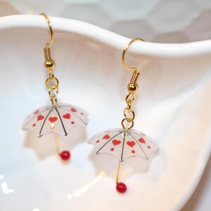 Heart Umbrella Dangle Earrings, Rainy Day Umbrella Earrings, Gift For Mom, Delicate Whimsical Earrings, Gift For Wife Birthday, Cottagecore