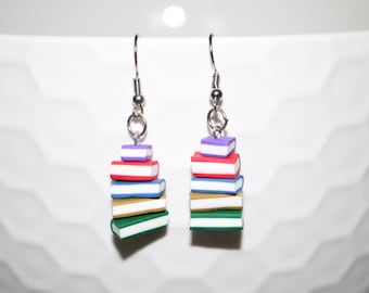 Mini Book Earrings, Stack of Books Jewelry, Book Lover Earrings, Librarian Earrings, Bookish Dangle Earrings, Library Book, School Teacher
