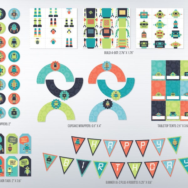 60% korting op de verkoop, Robot Party KIT, AFDRUKBAAR, Robot Party, Robot Printables, Robot Verjaardag, Robot Verjaardag Printables, Kinderfeest, Instant Down