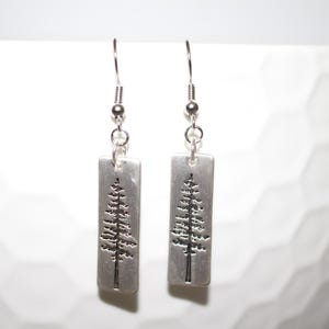 Silver Pine Tree Earrings, Tree Earrings, Silver Forest Earrings, Forest Jewelry, National Park Earrings, Forest Camping Dangle Gift, Gold