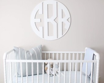 Nursery Reveal Wood Traditional Round Monogram Sign - Classic Baby Boy Nursery Sign - Neutral Space Nursery Room Decor - Whimsy Rood Sign