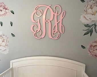 Wooden Monogram Wall Hanging - Monogram wall decor - Unpainted Vine Script Monogram - Wall Art  - Wooden Name Wall Hanging - Wooden Initials