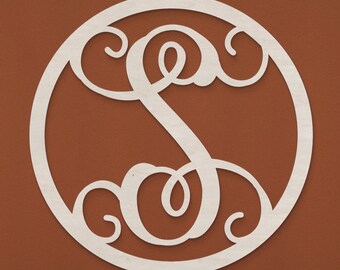 Vine Font Monogram Door Hanger – Unpainted Birch Wood Initial