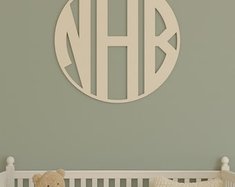 Personalized Wooden Monogram Wall Sign – Custom Nursery Wall Decor, Baby Name Sign, Sage Green Round Initials, Modern Farmhouse Home Gift