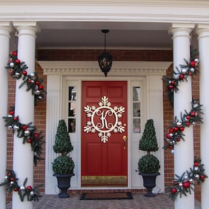 Snowflake Monogram Holiday Wooden Monogram Letters Interlocking Script, Door Hanger Wreath Christmas, winter holiday decoration image 2