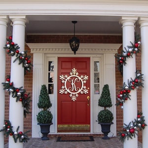 Snowflake Monogram- Holiday Wooden Monogram Letters - Interlocking Script, Door Hanger Wreath- Christmas, winter holiday decoration