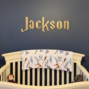 Wizard custom wood name sign 16&quot; to 48&quot; wide, nursery sign, over crib sign, nursery letters, wizard room