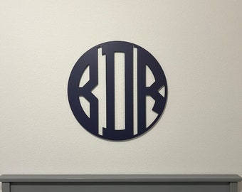 Round Wooden Monogram Circular Plaque, Nursery Decor Wall Monogram Letters, Wall Hanging, Large Wood Letters  Monogram Wall Sign Custom