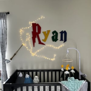 Wizard custom wood name sign 16&quot; to 48&quot; wide, nursery sign, over crib sign, nursery letters, wizard room