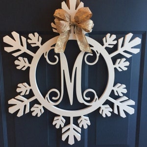 Snowflake Door Hanger Monogram - Wooden Snowflake Initials - Winter Door Wreath Sign - Snowflake Sign