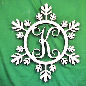 Snowflake Monogram Holiday Wooden Monogram Letters Interlocking Script, Door Hanger Wreath Christmas, winter holiday decoration image 3