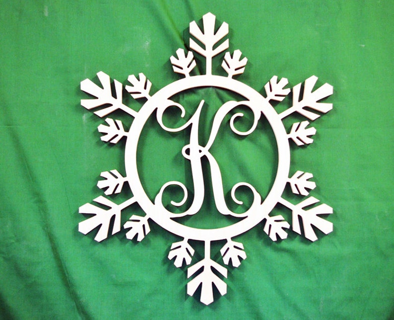 Snowflake Monogram Holiday Wooden Monogram Letters Interlocking Script, Door Hanger Wreath Christmas, winter holiday decoration image 3